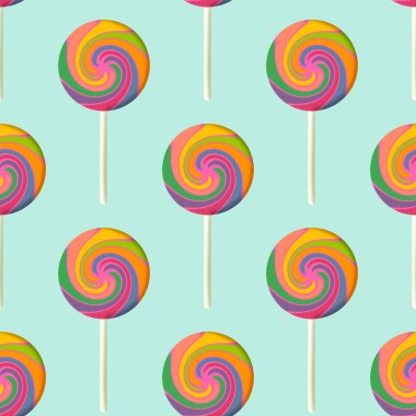 Sugar cartoon color lollipop seamless kids pattern for wrapping paper and fabrics and school notebooks and clothes print and festive and carnival accessories. High quality illustration