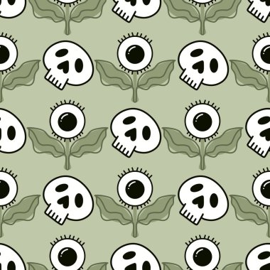 Halloween cartoon seamless sculls and eyes flower pattern for wrapping paper and fabrics and accessories and notebooks and clothes print and decorative. High quality illustration