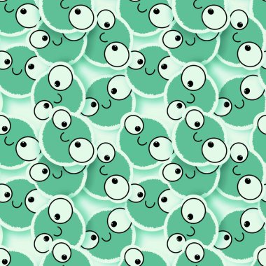 Cartoon doodle fluffy cute monsters aliens seamless pattern for kids clothes print and Halloween accessories and notebooks and fabrics and wrapping paper and linens. High quality illustration