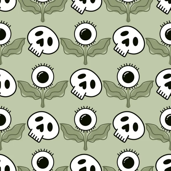Halloween Cartoon Seamless Sculls Eyes Flower Pattern Wrapping Paper Fabrics — ストック写真