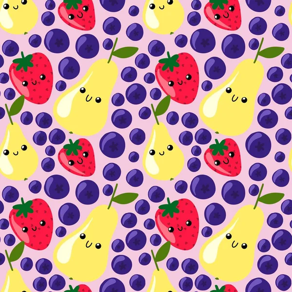 Summer Autumn Fruit Seamless Pears Strawberry Berries Pattern Wrapping Paper — Fotografia de Stock