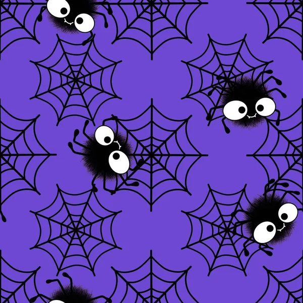 Halloween Cartoon Seamless Web Spider Ghost Pattern Wrapping Paper Accessories — 图库照片
