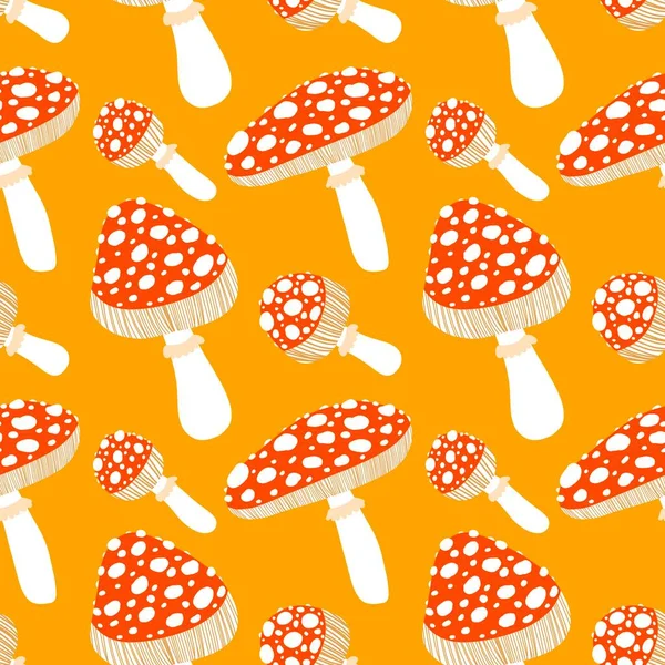 Cartoon Autumn Amanita Seamless Mushrooms Pattern Halloween Wrapping Paper Kids — Stock fotografie