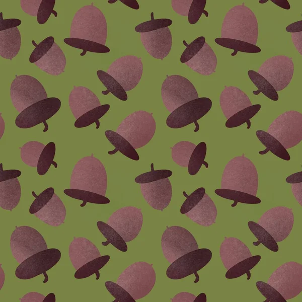 Autumn Floral Cartoon Seamless Acorn Pattern Wrapping Paper Fabrics Packaging — 图库照片