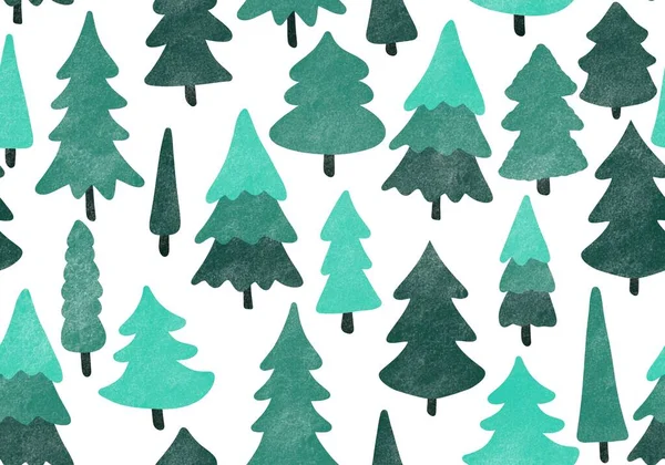 Winter Forest Seamless Christmas Tree Pattern New Year Wrapping Paper — Stock fotografie