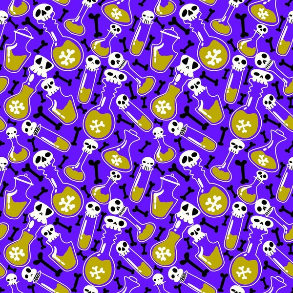 Cartoon Halloween Seamless Witch Poison Potion Sculls Bones Pattern Wrapping — 스톡 사진