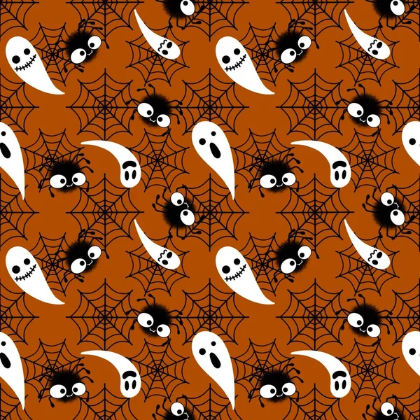 Halloween Cartoon Seamless Web Spider Ghost Pattern Wrapping Paper Accessories — Stockfoto