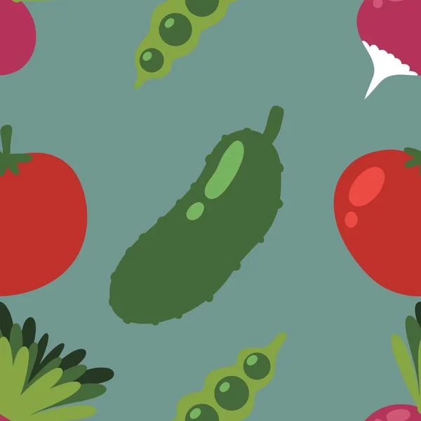 Autumn Harvest Cartoon Seamless Tomatoes Cucumber Radish Peas Pattern Wrapping — Photo