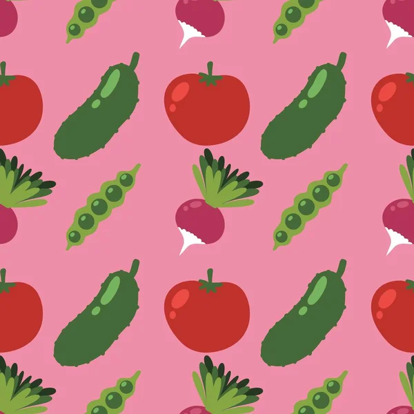Autumn Harvest Cartoon Seamless Tomatoes Cucumber Radish Peas Pattern Wrapping — Zdjęcie stockowe