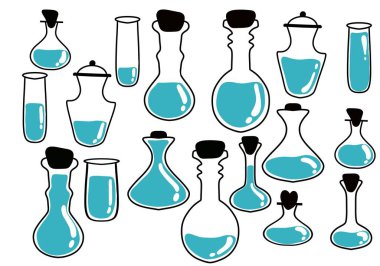 Set Halloween witches poison potion bottle for wrapping paper and stickers and kids and accessories and print and notebooks. High quality illustration