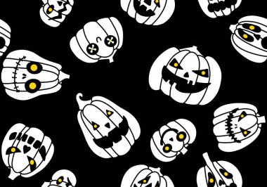 Cadılar Bayramı pürüzsüz balkabakları ve cadı şapkası kumaşlar için hayalet deseni ve ambalaj kağıdı ve kıyafet baskısı not defterleri ve aksesuarlar ve parti. Yüksek kaliteli illüstrasyon