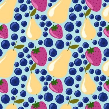 Summer autumn fruit seamless pears and strawberry and berries pattern for wrapping paper and kids clothes print and accessories and notebooks and kitchen textiles. High quality illustration