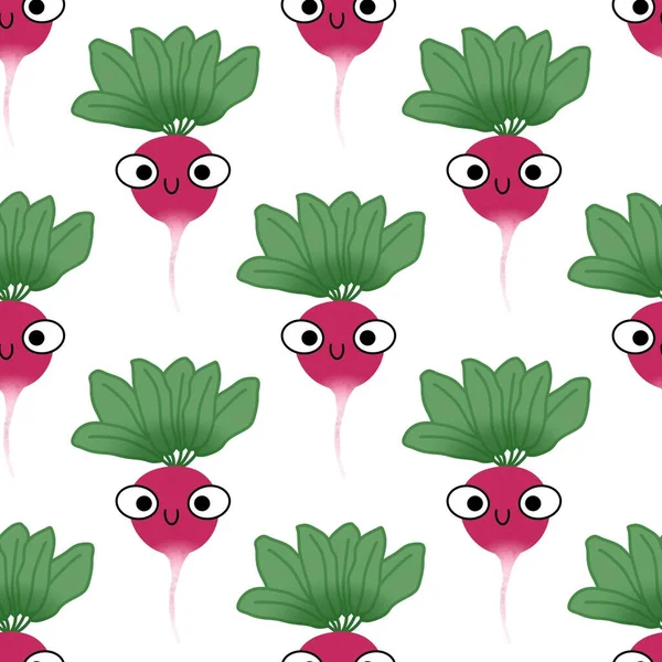 Harvest Radish Cartoon Seamless Vegetable Pattern Wrapping Paper Clothes Print — Stockfoto