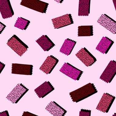 Cartoon polka dots ribbons patch tape seamless pattern with wrapping paper and kids clothes print and accessories and linens and fabrics and textiles and packaging. High quality illustration