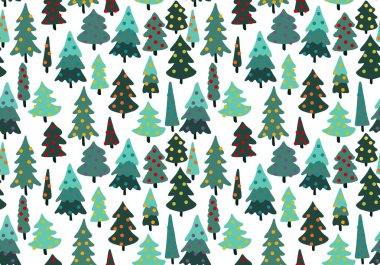 Winter forest seamless Christmas tree pattern for new year wrapping paper and kids clothes print and Noel accessories and fabrics and notebooks and gifts box. High quality illustration