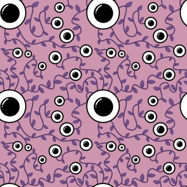 Halloween monsters aliens seamless eyes leaves pattern for wrapping paper and clothes kids print and accessories and notebooks and fabrics. High quality illustration
