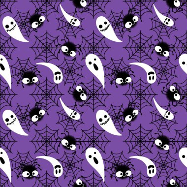 Halloween cartoon seamless web and spider and ghost pattern for wrapping paper and accessories and kids clothes print and notebooks and fabrics and hobbies. High quality illustration