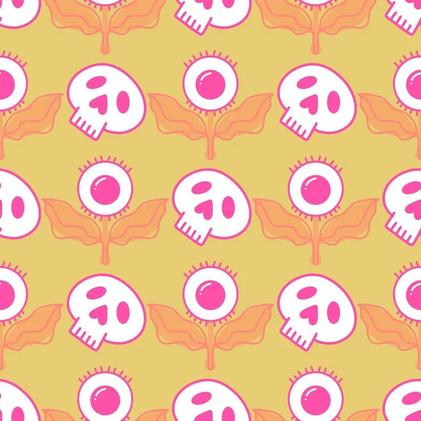 Halloween cartoon seamless sculls and eyes flower pattern for wrapping paper and fabrics and accessories and notebooks and clothes print and decorative. High quality illustration