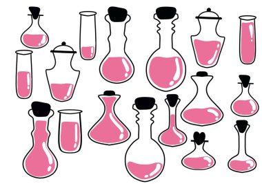 Set Halloween witches poison potion bottle for wrapping paper and stickers and kids and accessories and print and notebooks. High quality illustration