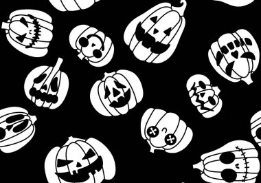 Cadılar Bayramı pürüzsüz balkabakları ve cadı şapkası kumaşlar için hayalet deseni ve ambalaj kağıdı ve kıyafet baskısı not defterleri ve aksesuarlar ve parti. Yüksek kaliteli illüstrasyon