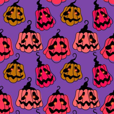 Cadılar Bayramı pürüzsüz balkabakları ve cadı şapkası kumaşlar için hayalet deseni ve ambalaj kağıdı ve kıyafet baskısı not defterleri ve aksesuarlar ve parti. Yüksek kaliteli illüstrasyon