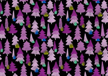 Winter forest seamless Christmas tree pattern for new year wrapping paper and kids clothes print and Noel accessories and fabrics and notebooks and gifts box. High quality illustration
