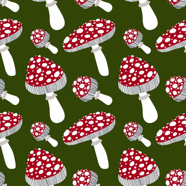 Cartoon autumn amanita seamless mushrooms pattern for Halloween wrapping paper and kids accessories and clothes print and study notebooks and fabrics. High quality illustration