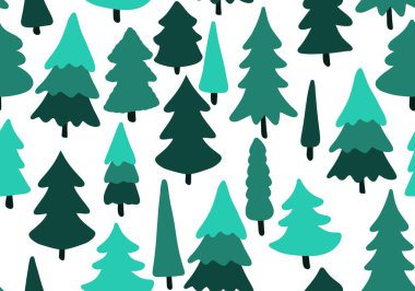 Winter forest seamless Christmas tree pattern for new year wrapping paper and kids clothes print and Noel accessories and fabrics and notebooks and gifts box. High quality illustration