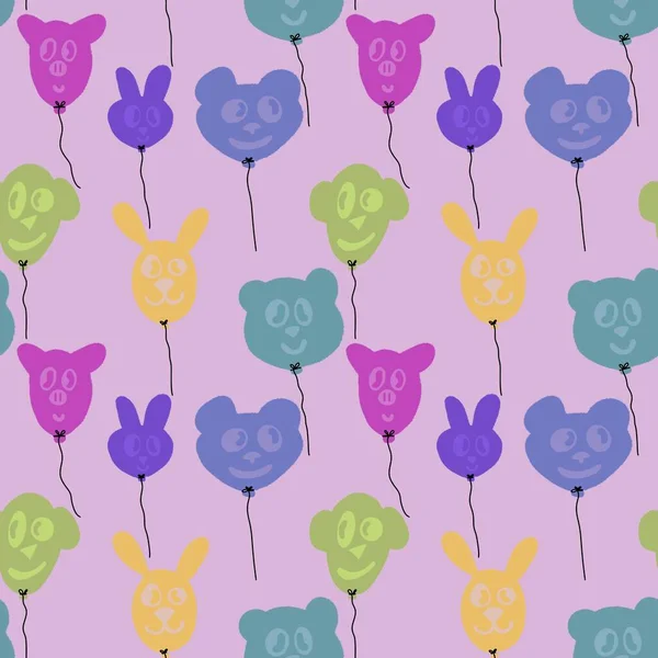 Festive cartoon seamless doodle balloons pattern for birthday wrapping paper and kids clothes print and accessories and fabrics and notebooks and linens and packaging. High quality illustration