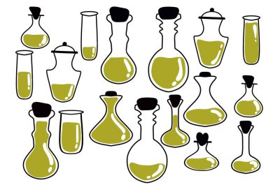 Set Halloween witches poison potion bottle for wrapping paper and stickers and kids and accessories and print and notebooks. High quality illustration