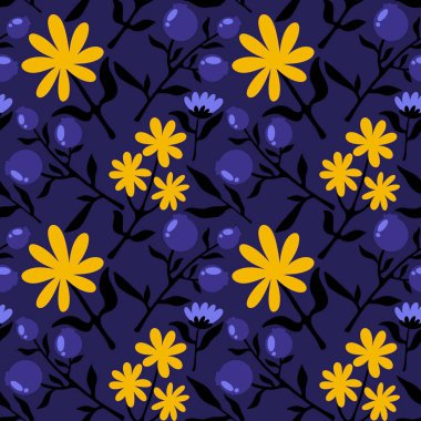 Floral spring summer seamless flower and berries pattern for wrapping paper and accessories and kids clothes print and study notebooks and fabrics and textiles and linens. High quality illustration