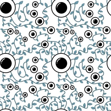 Halloween monsters aliens seamless eyes leaves pattern for wrapping paper and clothes kids print and accessories and notebooks and fabrics. High quality illustration