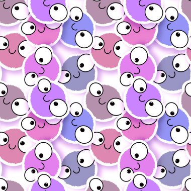 Cartoon doodle fluffy cute monsters aliens seamless pattern for kids clothes print and Halloween accessories and notebooks and fabrics and wrapping paper and linens. High quality illustration