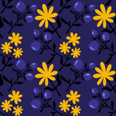 Floral spring summer seamless flower and berries pattern for wrapping paper and accessories and kids clothes print and study notebooks and fabrics and textiles and linens. High quality illustration