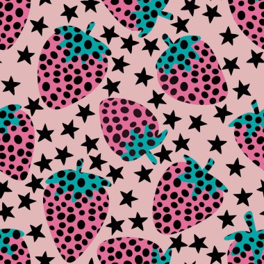 Cartoon berries seamless kawaii strawberry pattern for wrapping paper and kids clothes print and fabrics and accessories and textiles and school notebooks. High quality illustration