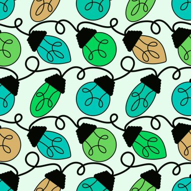 Festive illumination seamless light bulbs pattern for Christmas wrapping paper and kids clothes print and accessories and study notebooks and back to school. High quality illustration