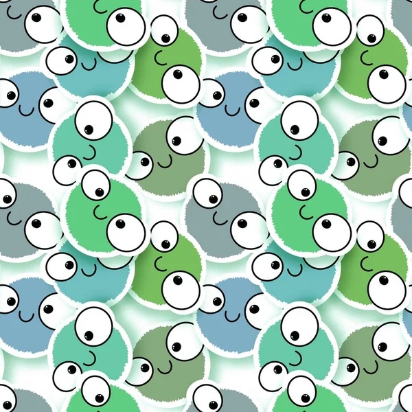 Cartoon doodle fluffy cute monsters aliens seamless pattern for kids clothes print and Halloween accessories and notebooks and fabrics and wrapping paper and linens. High quality illustration