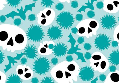 Cartoon doodle seamless Halloween skulls pattern for wrapping paper and clothes print and kids accessories and fabrics and notebooks and textiles. High quality illustration