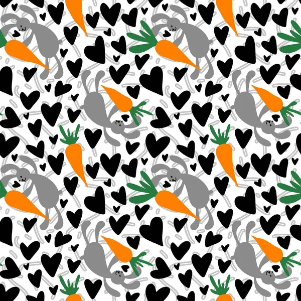 Kids cartoon seamless rabbit and carrot pattern for wrapping paper and clothes print and fabrics and linens and school accessories and study notebooks. High quality illustration