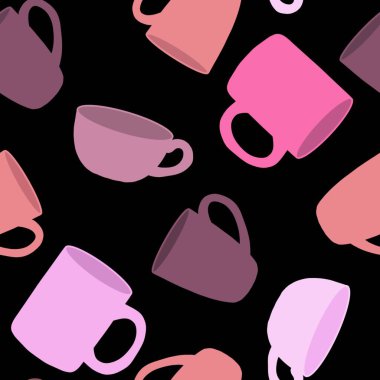 Cartoon color cups seamless pattern for wrapping paper and kids clothes print and accessories and notebooks and menu and kitchen textiles and fabrics and packaging. High quality illustration