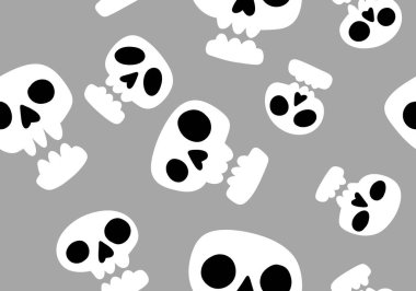 Cartoon doodle seamless Halloween skulls pattern for wrapping paper and clothes print and kids accessories and fabrics and notebooks and textiles. High quality illustration
