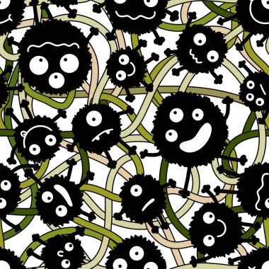 Cartoon monsters aliens seamless kids emoticons pattern for wrapping paper and festive accessories and school notebooks and fabrics and Halloween. High quality illustration