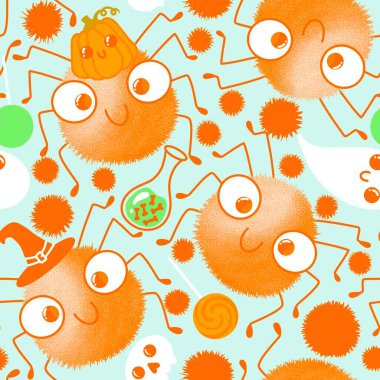 Halloween cartoon seamless spider and ghost pattern for wrapping paper and accessories and kids clothes print and notebooks and fabrics and hobbies. High quality illustration