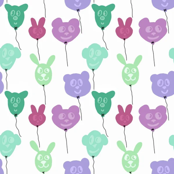 Festive cartoon seamless doodle balloons pattern for birthday wrapping paper and kids clothes print and accessories and fabrics and notebooks and linens and packaging. High quality illustration