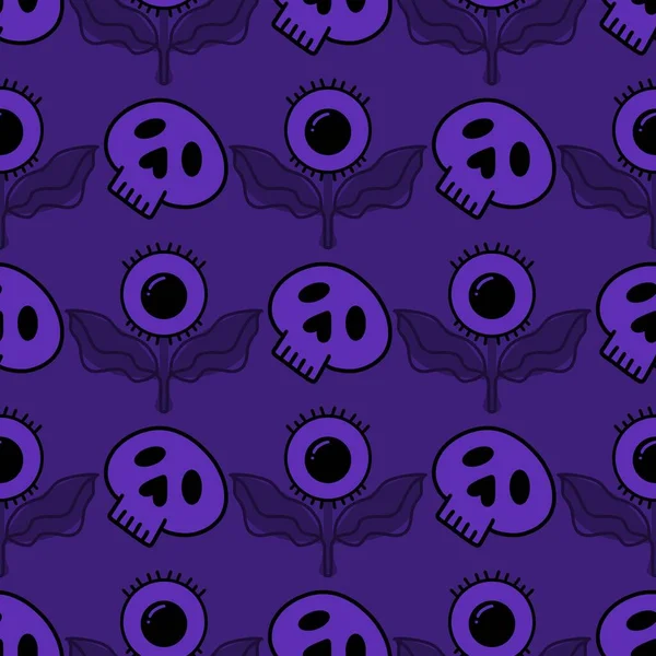 Halloween Cartoon Seamless Skulls Eyes Flower Pattern Wrapping Paper Fabrics — Stockfoto