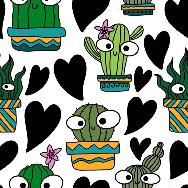 Summer floral seamless cartoon cactus pattern for wrapping paper and kids clothes print and fabrics and accessories and study notebooks and kitchen textiles. High quality illustration