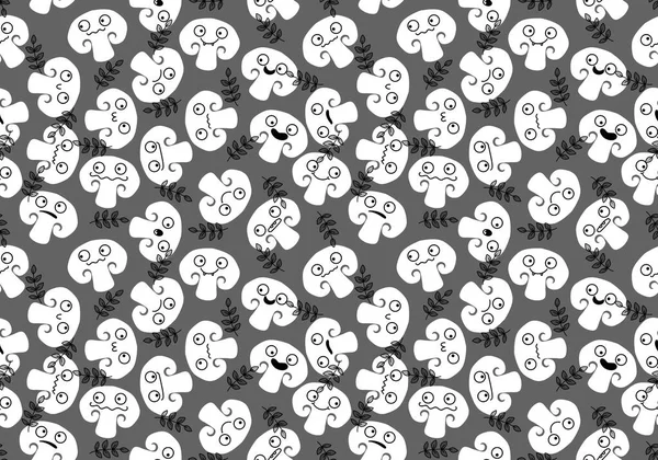 Cartoon Faces Autumn Mushrooms Seamless Champignons Pattern Kids Clothes Print — Stok fotoğraf