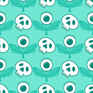 Halloween cartoon seamless skulls and eyes flower pattern for wrapping paper and fabrics and accessories and notebooks and clothes print and decorative. High quality illustration