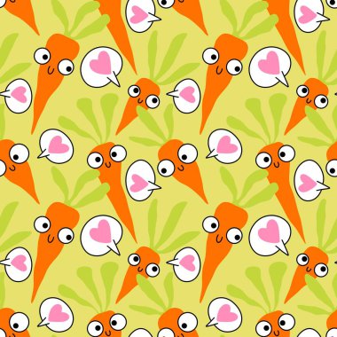 Vegetable cartoon seamless carrot pattern for wrapping paper and kids clothes print and kitchen textiles and fabrics and accessories. High quality illustration