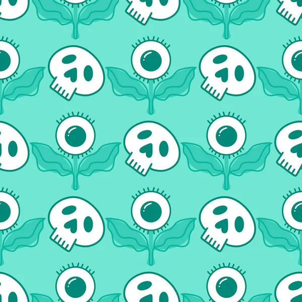 Halloween Cartoon Seamless Skulls Eyes Flower Pattern Wrapping Paper Fabrics — ストック写真